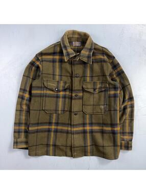 VTG Pendleton Mens Mackinaw Cruiser Wool Coat M Brown Plaid Field Jacket 70s